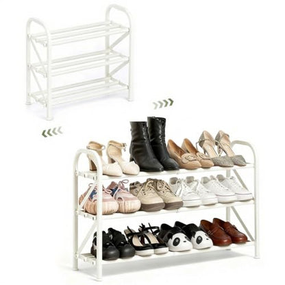 3-Tier Shoe Rack for Closet, 16"-32" Expandable Shoe Rack Adjustable for Entryway Closet Doorway Sturdy Metal, White - color: White 3 Layers and 3 Tubes