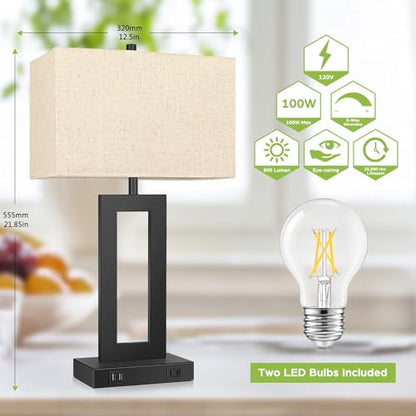 Set of 2 Touch Control Table Lamp with 2 USB Ports, 3-Way Dimmable Modern Nightstand Lamp Sets Bedside Touch Desk Lamp with Fabric Cream Shade For Bedroom Table Living Room Reading, Included Bulbs | 3 Way Dimmable, Touch Control, Fabric Cream Shade, E26 B