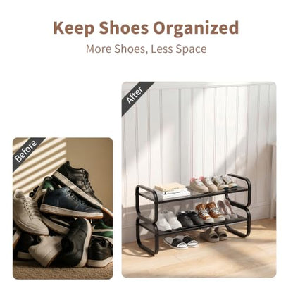 2 Tier Shoe Rack - Expandable Shoe Organizer for Closet, Adjustable Metal Shoe Shelf Storage, Stackable Long Shoe Stand Holder for Garage, Entryway, Door Entrance - size: 2 Tier