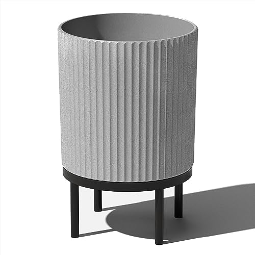 Veradek Demi Series Round Planter w/ Stand for Porch/Patio | Durable Plastic-Concrete & Wooden Stand | Modern Décor for Tall Plants, Flowers - color: Gray/Black, size: 16 inch