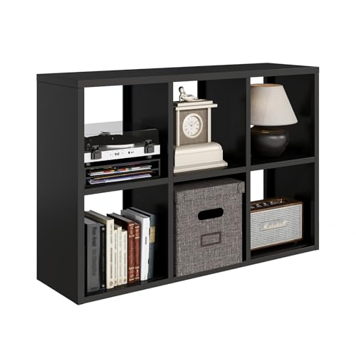 IRONMIX Metal 6 Cube Storage Organizer, Short Black Bookshelf with Storage, Small Horizontal Bookshelf, 2 Tier Open Bookcase Cube Shelf, Freestanding TV Stand for Home Office Library (Black, 1037) - color: Black, size: 1037-6 Cube