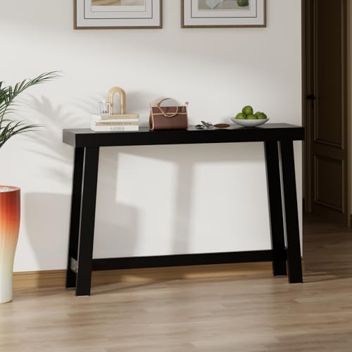 47-Inch Narrow Console Table, Entryway Sofa Table for Hallway,Black | 100% Natural Bamboo slim profile, reinforced angled frame versatile wall-side placement - color: Black, style: Classic