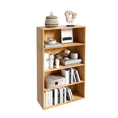 Wooden 4 Cube Storage Organizer,4 Tier Low Bookcase Storage Display Organizer, 44 Inch Versatile Cubes Shelf and Cubby Unit for Any Space (Oak, 4 Cube-W(23.6inch) - color: Natural Oak, size: 4 Cube