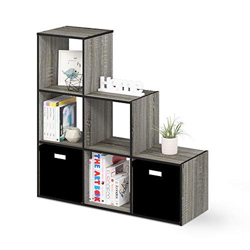 Furinno Pelli 3-2-1 Cubic Storage Cabinet, French Oak Grey/Black | 11.8 x 36 x 35.6, Open Frame, 6-Cube Storage Organizer Cabinet, for Living Room, Bedroom, Home Office - color: French Oak Grey/Black, size: 3-2-1-Cube