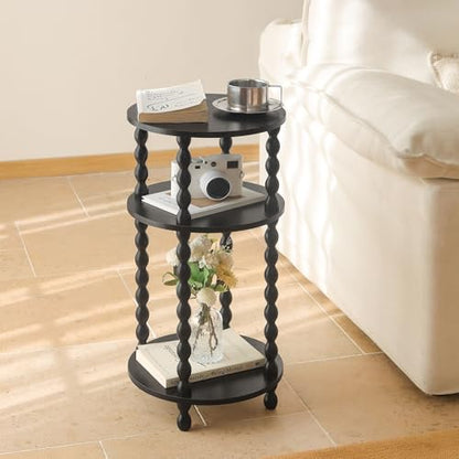 AWASEN Small Round Side Table, Black End Table with 3-Tier Open Shelf for Small Spaces, Round Bedside Table Nightstand for Bedroom, Living Room, Office, Black - color: Black