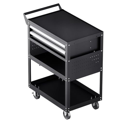 VEVOR 5-Tier Tool Cart with Wheels, 400 lbs Load Capacity, Rolling Work Cart with 2 Drawers & Pegboard, Mechanic Tool Storage Organizer with Locking System for Garage, Warehouse and Repair Shop, Black - style: 5-Tier-400 lbs with 2 Drawers