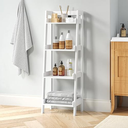 UTEX 4-Tier Ladder Shelf, Freestanding Bathroom Shelf, Open Wood Shelving Unit, Bathroom Floor Ladder Shelf (White) - size: 4-Tier