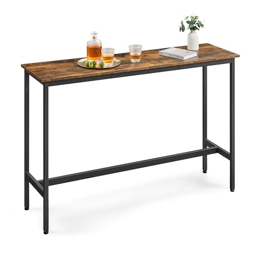 VASAGLE Bar Table, Kitchen Dining Table, High Top Pub Table, Bar Height Cocktail Table for Living Room Party, Sturdy Metal, 15.7 x 55.1 x 35.4 Inches for Narrow Spaces, Rustic Brown and Ink Black - color: Rustic Brown + Ink Black, size: 15.7"D x 55.1"W x