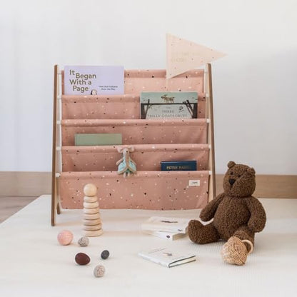 3 Sprouts Recycled Kids Bookshelf, Holds 35 Books, 4-Tier, Terrazzo Clay | Space-saving bookshelf, Children's room, Toddler bookcase organizer, Ages 3+, Book/toy storage, Front-facing, Covers visible - color: Terrazzo Clay