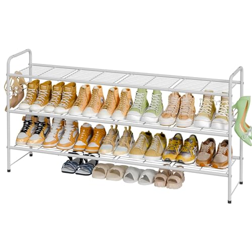 3 Tier Shoe Rack for Closet, 44 Inch Extra Long Shoe Storage Organizer for Shelves, Heavy Duty Metal, Easy Assembly, White - color: White, size: 1 Pack 3 Tier(44 Inch)