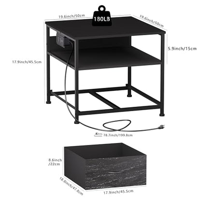 Unionly Mini Fridge Stand with drawer Storage,shelf & Power Outlet | 180lb Mini Fridge Table with Charging Station,Heavy duty small refrigerator shelf,Black end table for Living Room,Kitchen - color: Black