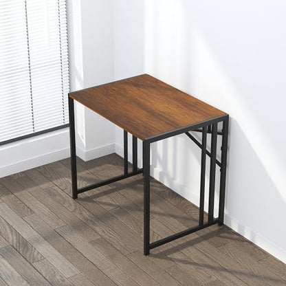 Lutown-Teen 32 inch Folding Small Desk, Writing Gaming Computer Camping Desk for Small Spaces, No Assembly Required Home Office Desk, Mahogany - color: Mahogany, size: 32 Inch