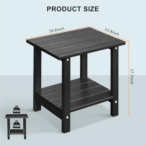 Adirondack Outdoor Side Table with Wood-Like Grain, 16.6" Small Patio End Table, 2-Tier HDPE Plastic Table for Poolside Porch Garden, Weather Resistant & Easy Assembly (Black, Rectangle) - color: Black-wood Like, style: Rectangle