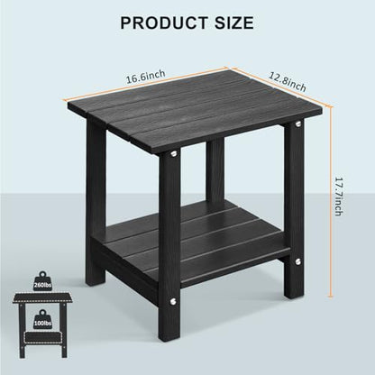 Adirondack Outdoor Side Table with Wood-Like Grain, 16.6" Small Patio End Table, 2-Tier HDPE Plastic Table for Poolside Porch Garden, Weather Resistant & Easy Assembly (Black, Rectangle) - color: Black-wood Like, style: Rectangle