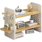 Wood Desk Shelf Organizer, 2 Tier Desktop Bookshelf for Home and Office Supply, Wooden Desktop Organizer with Pegboard Design, Adjustable Display Shelf for Computer Desk