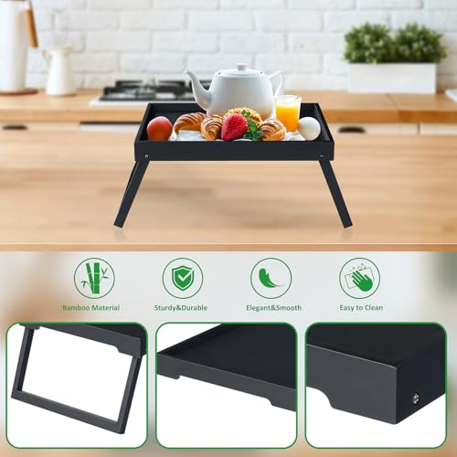 RRX Bed Tray Table with Folding Legs, Breakfast in Bed Tray (1, Black) | Bed Trays for Folding Table Eating, Kitchen Serving, Food, Sofa, Snacking or Working, Laptop Desk Dinner, Snack Tray - color: Black