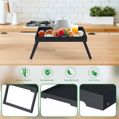 RRX Bed Tray Table with Folding Legs, Breakfast in Bed Tray (1, Black) | Bed Trays for Folding Table Eating, Kitchen Serving, Food, Sofa, Snacking or Working, Laptop Desk Dinner, Snack Tray - color: Black