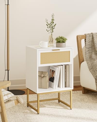 Masupu Rattan Nightstand,Modern Night Stand Boho Farmhouse Wood Bedside Table with Storage Drawer Side End Table for Bedroom,Office,White - color: Rattan-white