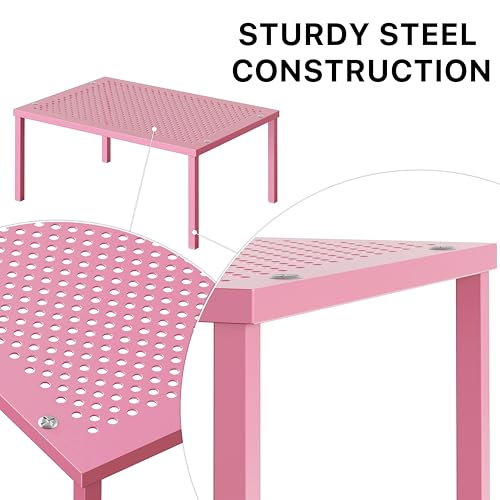 Simple Houseware Expandable Stackable Kitchen Counter Shelf Organizer, Pink, Metal Top, 11.25 in L x 7.9 in W x 5.4 in H | Expandable & Stackable 9" D x 12.75" W x 5.9" H - color: Pink