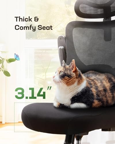 Marsail Ergonomic Office Chair: Office Desk Chair with High Back Mesh and Adjustable Lumbar Support Rolling Work Swivel Task Chairs with Wheel 3D Armrests and Headrest - color: Black