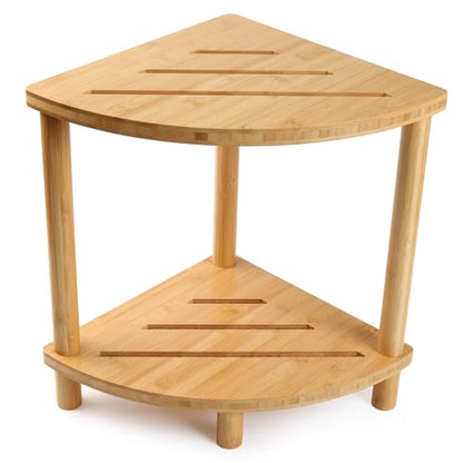 Upgraded Bamboo Corner Shower Stool for Inside Shower Waterproof,2-Tier Shower Foot Rest with Storage Shelf,Corner Shower Shelf Bench Caddy Shaving Leg,Bath Seat,Gifts for Women Mom - style: GU-QZST05