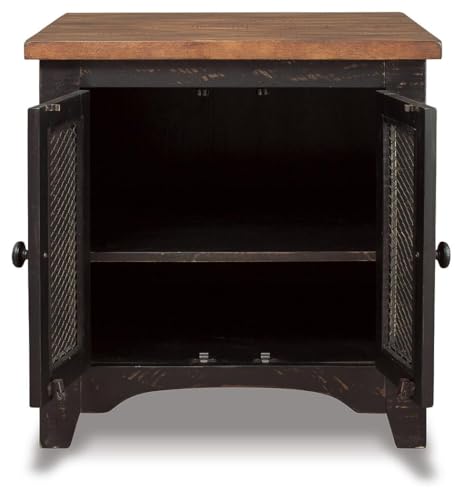 Signature Design by Ashley Distressed Two-Tone Wood Accent Side Table, Valebeck End Table with Cabinet, Casual Farmhouse Nightstand with Metal Wire Mesh Doors, Brown and Black - color: Black/Brown