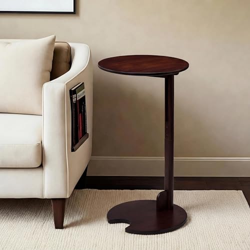 Bamboo Side Table for Sofa - Adjustable Height C Shaped End Tables for Small Spaces, Couch, Bedside, Living Room, 12.6x12.6x26 Inch TV Tray Round Stand for Drink, Snack, Coffee (Chestnut) - color: Chestnut