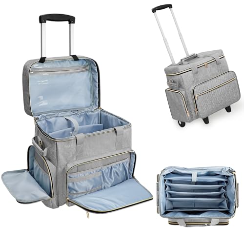LIWSHWZ Rolling Teacher Tote Bag,Wheeled Teacher Bag with Detachable Dolly & File Teacher Tote - color: Grey