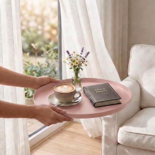 danpinera Pink Round Side Table with Fabric Storage Basket,Small Sofa Table | Metal Modern Nightstand for Small Space, Bedroom, Nursery, Accent Metal Table with Removable Serving Tray, 20.47 in Tall - color: Light Pink
