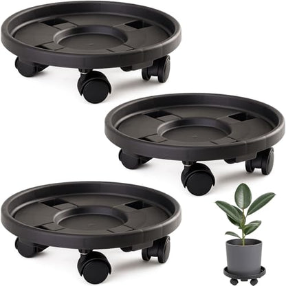 Rolling Plant Stand with Wheels 3 Pack 14 Inch Plant Caddy with Wheels Heavy Duty Plant Dolly Roller Base with Wheels Round Flower Pot Rack Holder Planter Trolley Tray,Black - color: Black, size: 14 inch