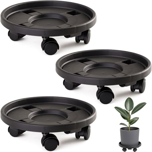Rolling Plant Stand with Wheels 3 Pack 15.7 Inch Plant Caddy with Wheels Heavy Duty Plant Dolly Roller Base with Wheels Round Flower Pot Rack Holder Planter Trolley Tray, Black - color: Black, size: 15.7 inch