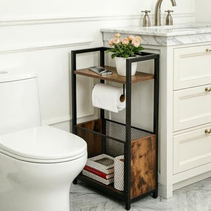 Toilet Paper Holder Free Standing, Black Toilet Paper Holder Stand, Freestanding Toilet Paper Holder for Bathroom Tissue Holder Roll Holder, Magazines, Wipes