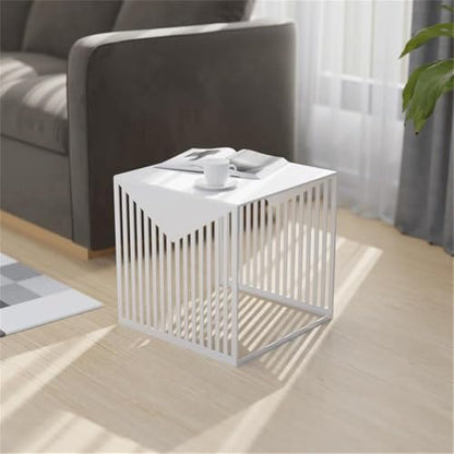 LeisureMod Mid-Century Design Square Side/End Table, Steel Powder Coated Finish, Perfect for Modern and Contemporary Living Space, White - color: White