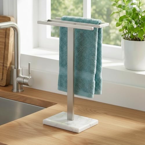 KES Hand Towel Holder for Bathroom, Countertop Towel Stand with Weighted Marble Base, S-Shape Hand Towel Rack Stand Freestanding Counter Top 18/8 Stainless Steel Brushed Finish, BTH223-2 - color: Brushed Grey