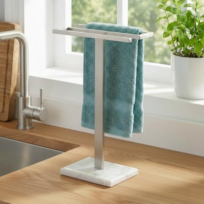 KES Hand Towel Holder for Bathroom, Countertop Towel Stand with Weighted Marble Base, S-Shape Hand Towel Rack Stand Freestanding Counter Top 18/8 Stainless Steel Brushed Finish, BTH223-2 - color: Brushed Grey