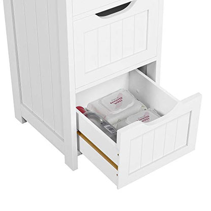 Topeakmart Wooden Free-Standing Cabinet Bathroom Cabinet Side Storage Organizer Unit Four Drawers for Bathroom and Kitchen - color: White