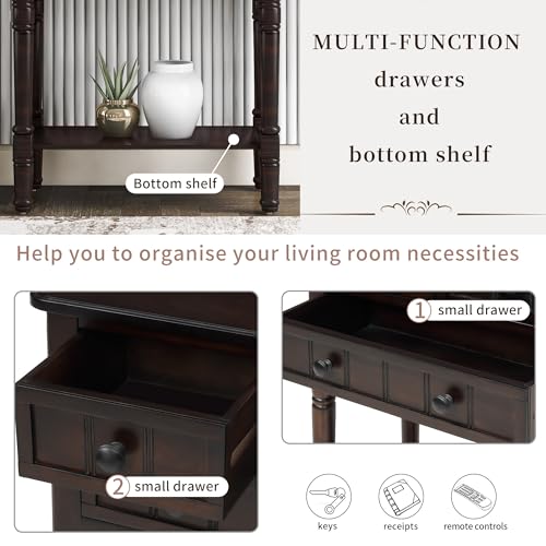 24'' Entryway Table, Small Console Table with Storage Drawers and Shelf, Hallway Table for Entryway Hallway Foyer, Farmhouse Solid Wood Frame (Espresso) - color: Espresso
