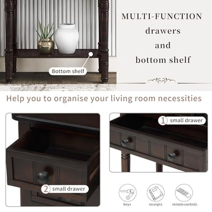 24'' Entryway Table, Small Console Table with Storage Drawers and Shelf, Hallway Table for Entryway Hallway Foyer, Farmhouse Solid Wood Frame (Espresso) - color: Espresso