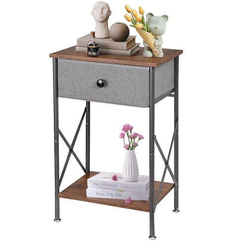 VECELO Night Stand, Nightstand for Apartment, Dorm End Table for Small Spaces, Wood Side Table for Living Room, Bedside Table with Drawer for Bedroom, Easy Assembly, Rustic Brown - color: Rustic Brown, size: Set of 1