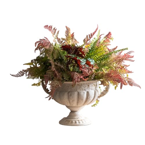 Vintage Urn Planter with Embossed Pattern, Decorative Flower Pot, Classic Round Plant Pot, European Shabby Chic Centerpiece for Mantel, Table, Entryway or Living Room Decor（13.6 * 11.9 * 8.5 in） - color: Imitation Stone