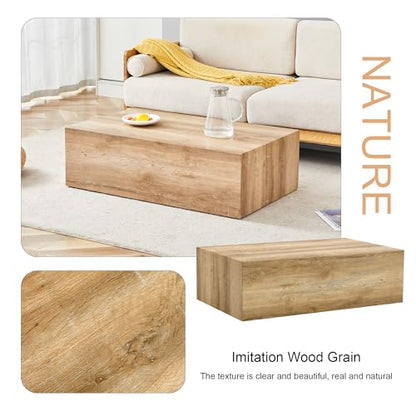 39"Rectangular Compact Coffee Table,Small Cube End Table,Modern Side Table with Stylish Wood Grain Pattern,Minimalist Accent Table for Living Room,Office,Apartment,Nightstand(Light Wood,39") - color: Light Wood,39"