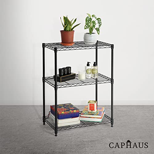 CAPHAUS 3/4/5-Tier Adjustable Height Wire Shelving Unit, Rack Shelving, Metal Steel Shelves, Garage Organizer, Utility Storage Shelf, 3-Tier Without Wheels, Black