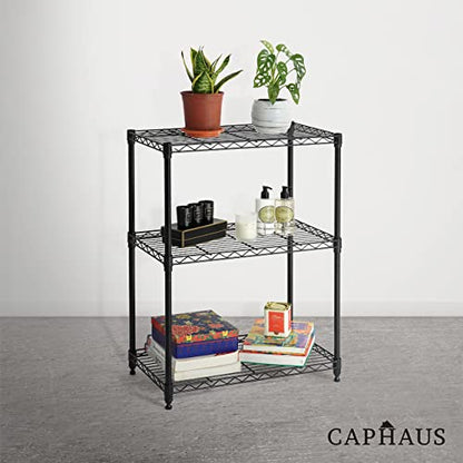 CAPHAUS 3/4/5-Tier Adjustable Height Wire Shelving Unit, Rack Shelving, Metal Steel Shelves, Garage Organizer, Utility Storage Shelf, 3-Tier Without Wheels, Black