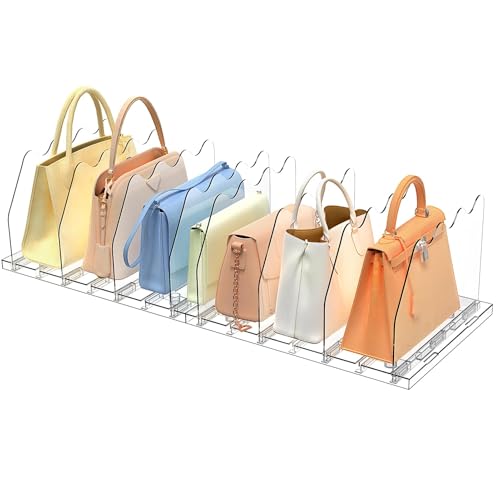 SOYO Adjustable Shelf Dividers for Closet, Purse Organizers for Bag, Clear | Acrylic Handbag Storage Pocketbook Organizer, Bookshelf Separators for Bedroom Armoire Wardrobe Office Cabinet - color: Clear