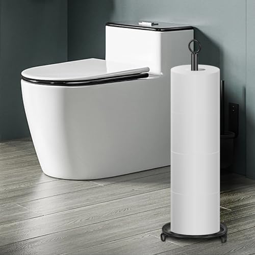 Bath Toilet Paper Holder, Metal Toilet Tissue Roll Organizer Storage, Tissue Paper Holder Stand for Bathroom/Kitchen Countertop, 21" H (Matte Black) - color: Matte Black