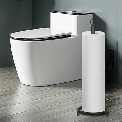 Bath Toilet Paper Holder, Metal Toilet Tissue Roll Organizer Storage, Tissue Paper Holder Stand for Bathroom/Kitchen Countertop, 21" H (Matte Black) - color: Matte Black