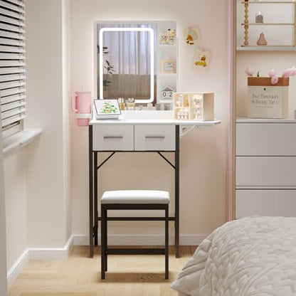 Small Vanity Desk for Mini Space: Compact Makeup Table Set for Tiny Bedroom - Space Saving Vanity for Girls - color: Black