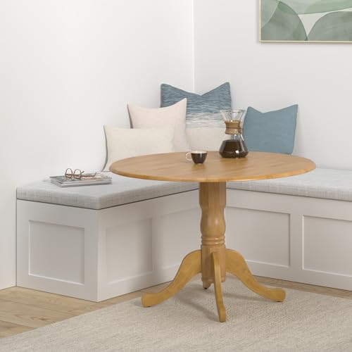 IC International Concepts, 42" Round Dual Drop Leaf Pedestal Dining Table, Solid Real Wood, Sturdy Parawood, Dimensions 42"D x 42"W x 29.5"H, 20mm thickness, 40lbs Weight Capacity, Oak - color: Oak