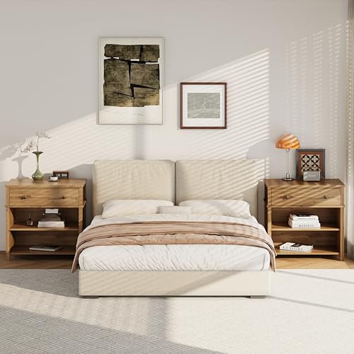 End Table with Drawer and 2 Tier Shelves, Wood Sofa Side Table for Living Room, Modern Nightstand Bedside Table for Bedroom, Small Console Table for Entryway, Hallway, Natural - color: Natural