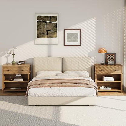 End Table with Drawer and 2 Tier Shelves, Wood Sofa Side Table for Living Room, Modern Nightstand Bedside Table for Bedroom, Small Console Table for Entryway, Hallway, Natural - color: Natural